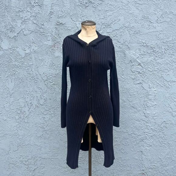 Y2k Ribbed Cardigan Small Duster Sweater 90s style - Picture 1 of 8